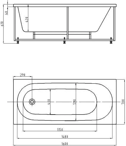 Ванна акриловая Оберон 160х70