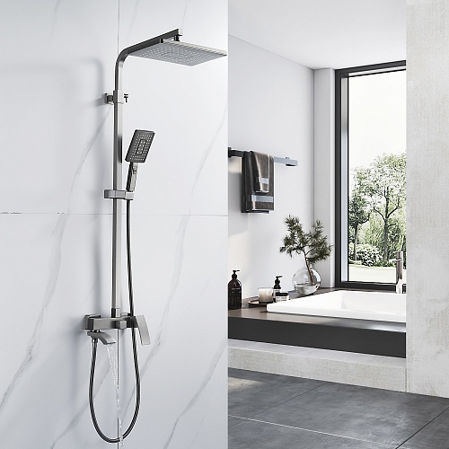 Душ. система ROSE с изливом оружейная сталь R1556T