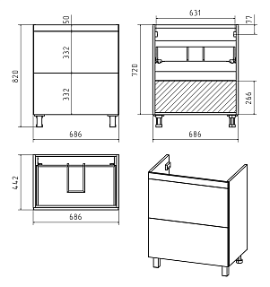 Комплект мебели 70 "Атлантик-70" напольная 2 ящ. глянцевая эмаль MISTY (ум.Аллегро-70)