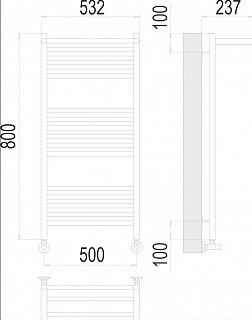 Полотенцесушитель "Аврора" 500х800 П16 (5+6+5) с 1 полкой + уголки+эксцентрики+отражатели TERMINUS 