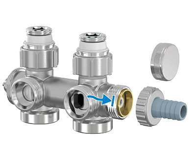 Узел нижнего подключения VARIODESIGN прям./угл., 3/4x3/4", c конус.вст. 3/4х1/2", с термоголовкой и декор. накладкой, цвет черный (F12167) Simplex