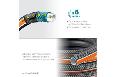 Шланг полив. Grinda ULTRA  6-и слойн., 25атм, двойное армир. PROLine 3/4" - 50 м /бухта (429009-3/4-50)