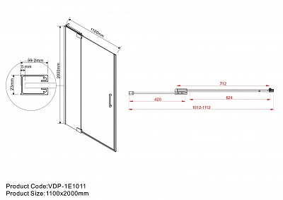 Дверь для душа Vincea Extra VDP-1E 1000/1100 распашная  хром,стекло прозрачное VDP-1E1011CL