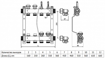 Колл.группа Н 1" х 3/4" 10 вых с расходомерами и термостатическими вентилями (456W4310) Uni-Fitt 