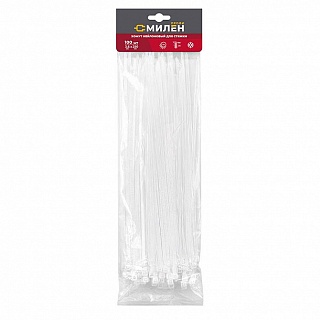 CLM3625W Нейлоновые хомуты для стяжки Милен, белые, 3,6*250 мм, 100 шт/50