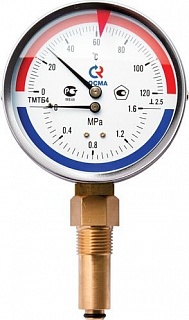 Термоманометр ТМТБ-31Р.1 (80мм, G1/2, шток 46мм, кл.точ. 2,5) 0...16 bar  0-150' С (РОСМА) (2337)