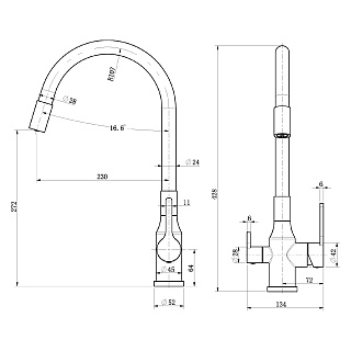 Смеситель д/кухни "AISAI" (AIS-1024BL) нерж, черный под фильтр с гибким изливом  TOKITO (фитинг под фильтр выписывать дополнительно арт.46553)