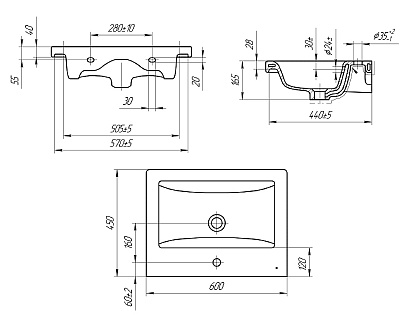 Комплект мебели 60 "Куба-60" подвесная 2 ящ. белый VIANT (ум.Como-60)