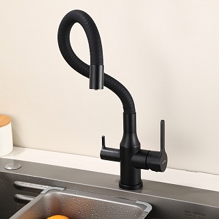 Смеситель д/кухни "AISAI" (AIS-1024BL) нерж, черный под фильтр с гибким изливом  TOKITO (фитинг под фильтр выписывать дополнительно арт.46553)