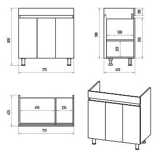 Комплект мебели 80 "Енисей-80" напольная 3 дв.  MISTY (ум.Комо-80)