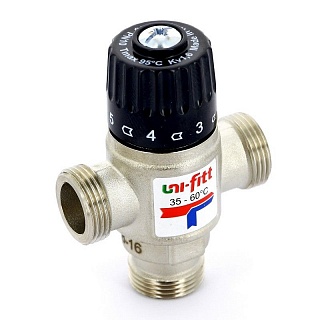 Клапан термосмесительный Н 3/4", диапазон настройки 35-65*С, смешение боковое (351N3130) Uni-Fitt 