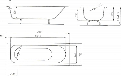 Ванна чугунная эм. 1,7х0,7х0,42 MARONI Orlando + комплект ножек 