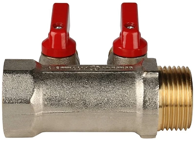 Коллектор с шар. краном красный 1"х1/2х2  (SMB 6210 011202) STOUT 