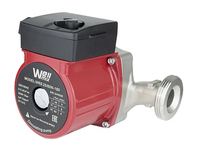 Насос цирк. WRS 15/60-130 N (нерж.) DN15, PN10, Qmax=2,6м3/ч, Hmax=6м, Tmax=110°С, 220В, 93Вт, 3-скор., с гайками (17109982) Wellmix