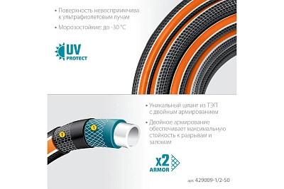 Шланг полив. Grinda ULTRA  6-и слойн., 30атм, двойное армир. PROLine 1/2" - 50 м /бухта (429009-1/2-50)