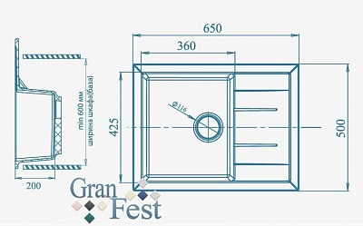 Кухонная мойка Granfest  Quadro GF-Q650L