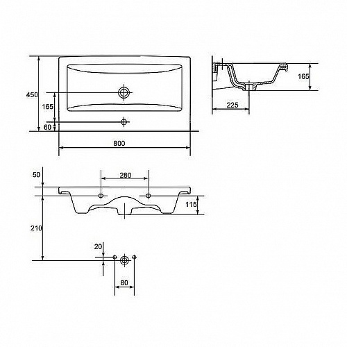 Умывальник Cersanit COMO-80 мебельный 