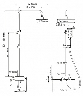 Душевой комплект с термостатическим смесителем (A11401) WasserKraft