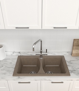 Мойка гранит FOSTO КМ 79-50 двойная (обсидиан 420) с сифоном