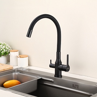 Смеситель д/кухни "AISAI" (AIS-1024BL) нерж, черный под фильтр с гибким изливом  TOKITO (фитинг под фильтр выписывать дополнительно арт.46553)