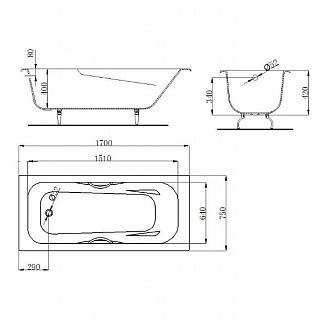Ванна чугунная эм. 1,7х0,75х0,42 MARONI COLOMBO с ручками + комплект ножек 