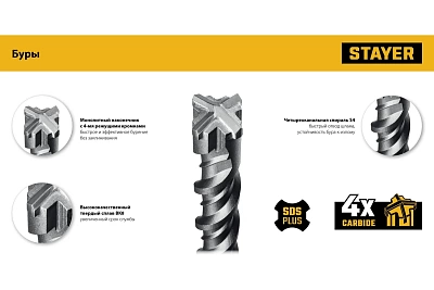 БУР SDS-PLUS HERCULES-4X d8x160  STAYER (29290-160-08)