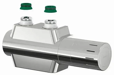 Узел нижнего подключения VARIODESIGN прям./угл., 3/4x3/4", c конус.вст. 3/4х1/2", с термоголовкой и декор. накладкой, цвет хром (F12161) Simplex