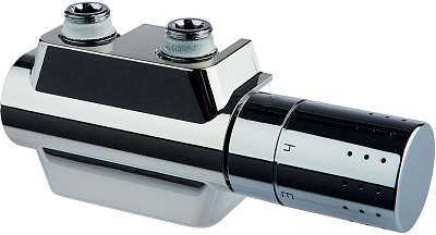 Узел нижнего подключения VARIODESIGN прям./угл., 3/4x3/4", c конус.вст. 3/4х1/2", с термоголовкой и декор. накладкой, цвет хром (F12161) Simplex