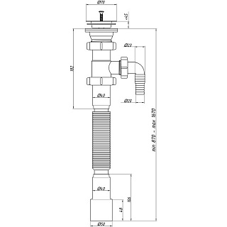 Сифон-гофра 1 1/2х40/50 с отводом для стиральной машины удлиненный Ани пласт G-118 (40)