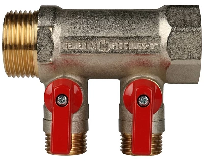 Коллектор с шар. краном красный 1"х1/2х2  (SMB 6210 011202) STOUT 
