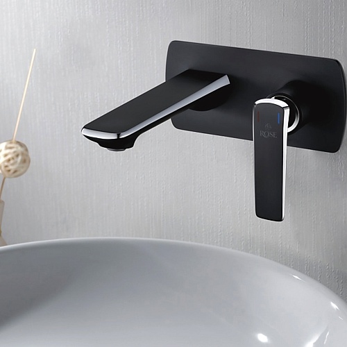 Смеситель д/раковины ROSE встроенный черный/хром R1341H