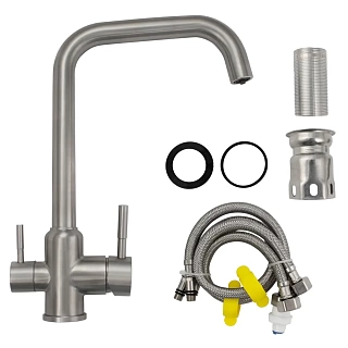 MAGNUS Смеситель д/кухни, Г-образный излив,под фильтр, нерж. ст. марка 304, код: 91115