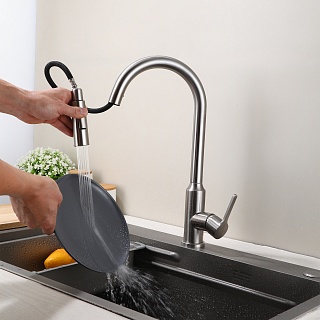 Смеситель д/кухни "AISAI" (AIS-1025SS) нерж, с вытяжным  изливом  TOKITO 